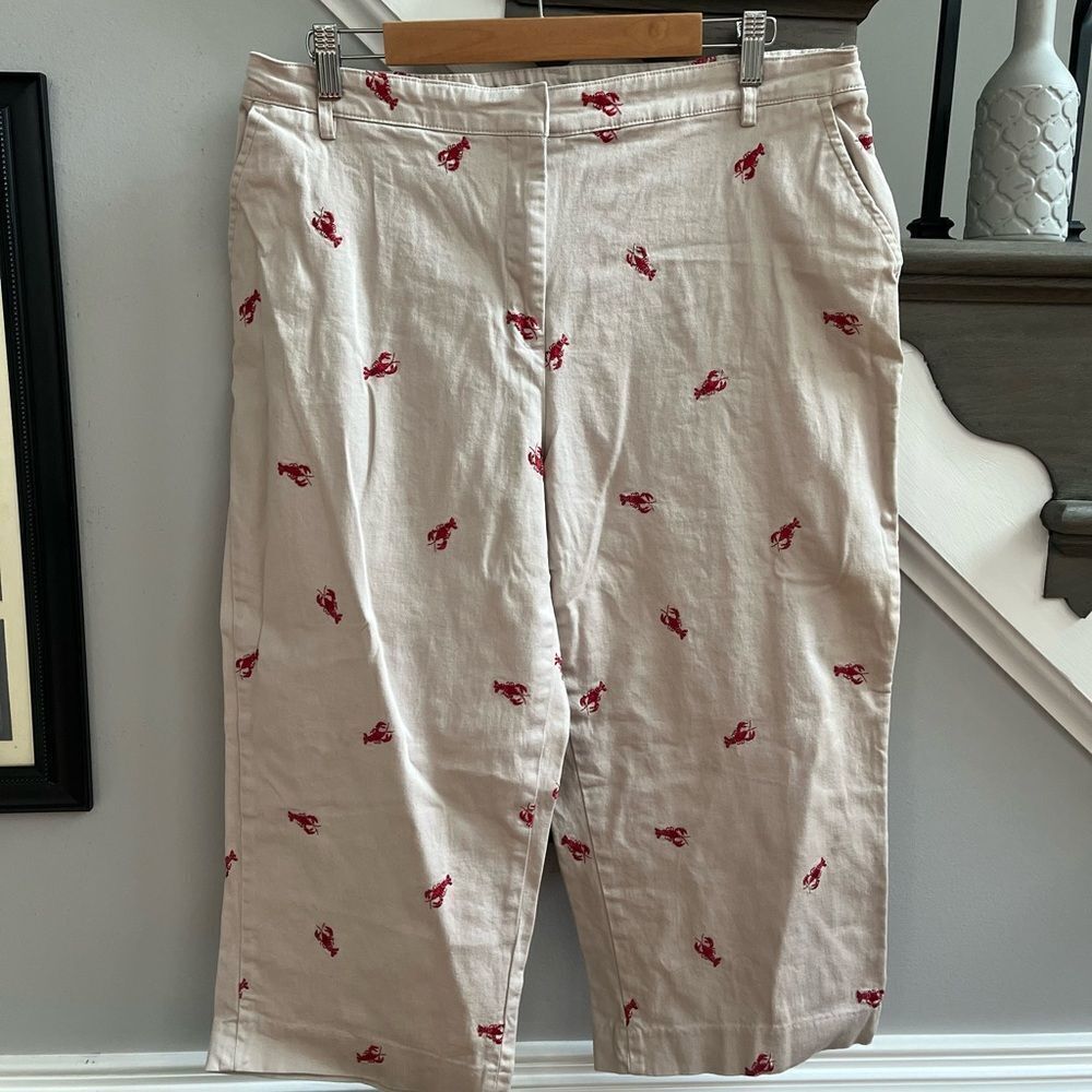 Kim Rogers Tan Lobster Embroidered Cropped Pants Sz 16w